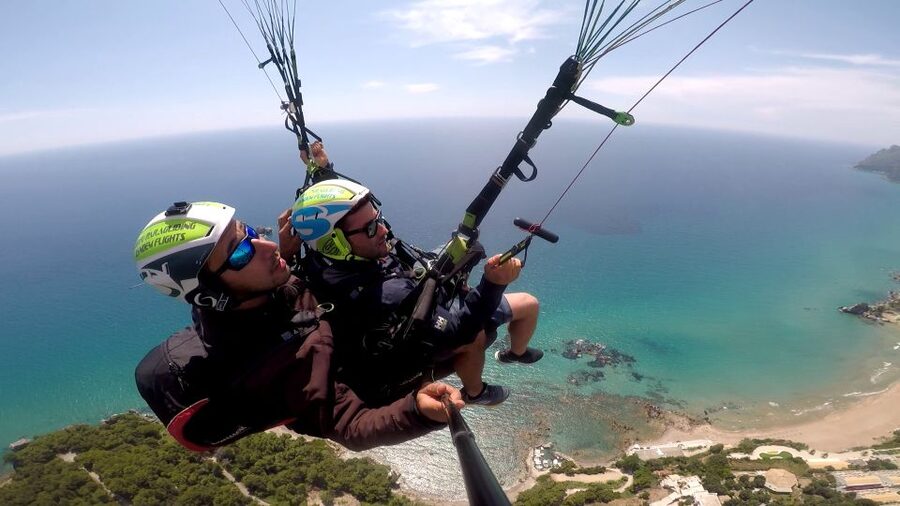 Corfu: Paragliding Tandem Flight Above Pelekas Town - The view from Pelekas and the west coast
