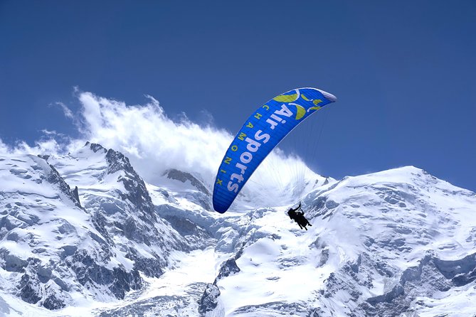 Paragliding Tandem Flight over the Alps in Chamonix - Mont Blanc, glaciers, and the Chamonix valley from above