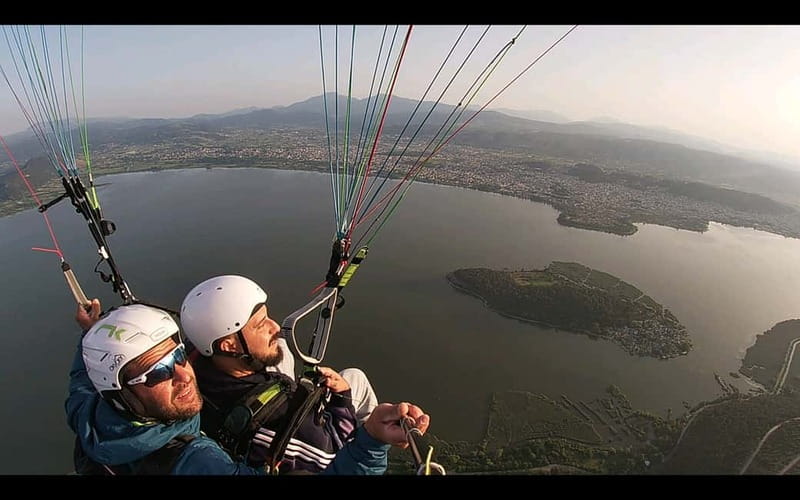 Tandem flight with paramotor from above ioannina zagori - Reaching Vikos Gorge near the Beloi viewpoint
