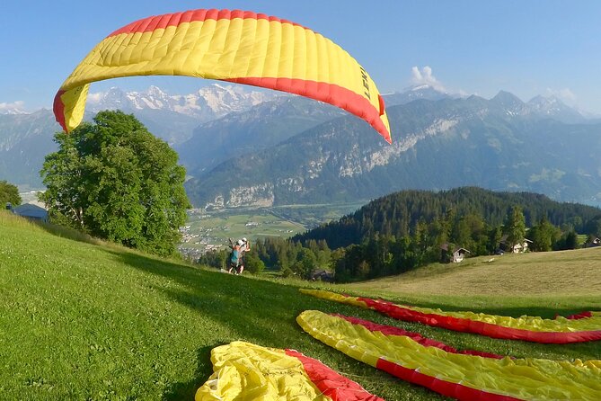 Tandem Paragliding Experience from Interlaken - Preparing for takeoff above Lake Thun