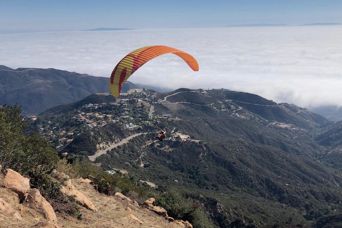 Tandem Paragliding flight with instructor in Malibu - Taking off above Malibu’s Pacific Coast Highway