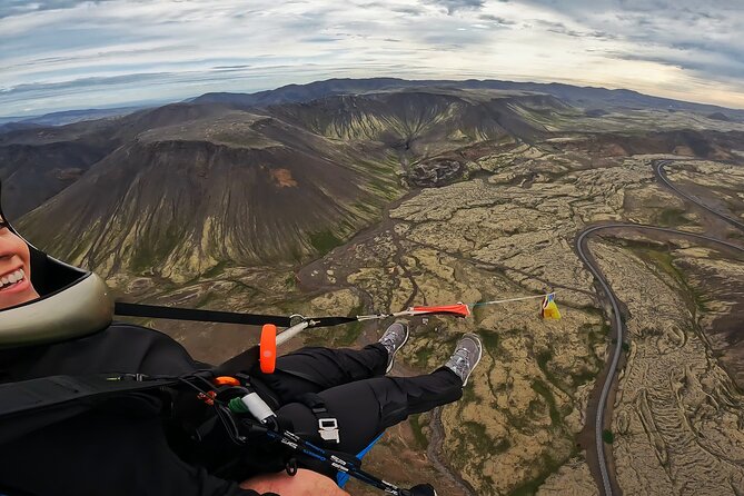 Tandem Paragliding over the Rugged Lava Fields at Blue Mountains - Running into the Icelandic sky